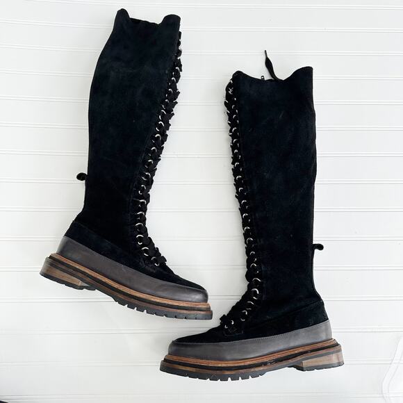 Free People Holden Tennessee Black Suede Over the Knee Lace Up Platform Boots 37 - Picture 11 of 13